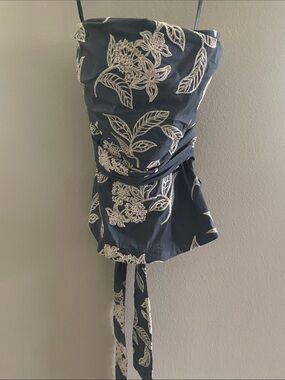 White House Black Market Navy Blue Floral Embroidered Camisole